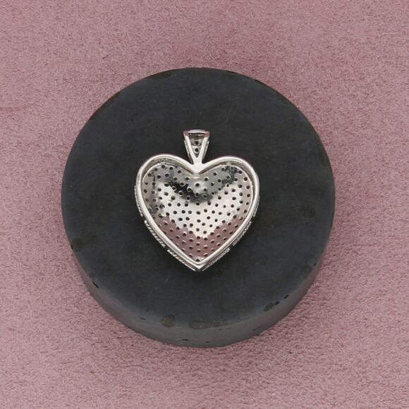 sterling silver pave diamond heart pendant - Picture 2 of 3